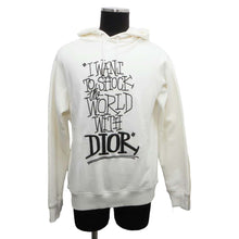 将图像加载到图库查看器中，Dior Shawn Stussy Shock The World Logo Embroidery Pullover Hoodie Size XS White/Black 033J646A0531 Cotton100%
