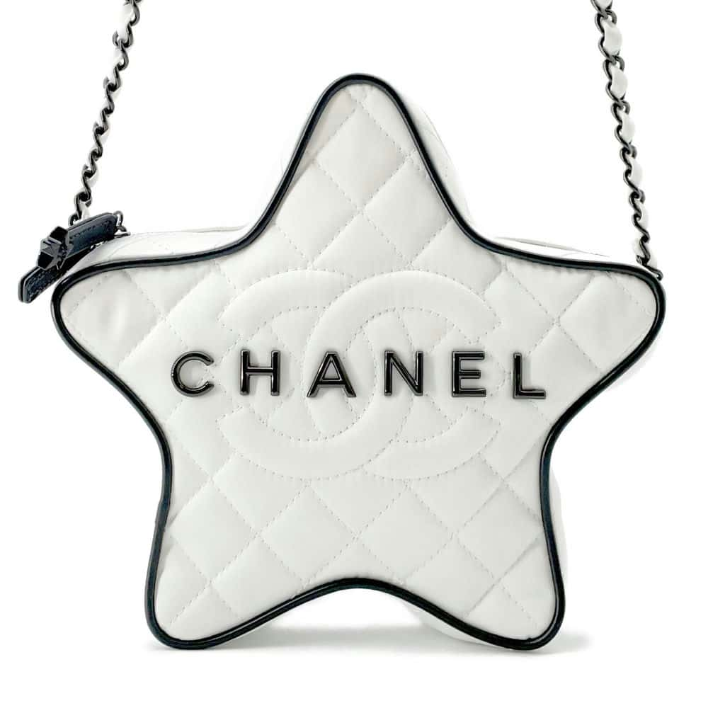 CHANEL Star ChainShoulder Bag White AS4579 Satin