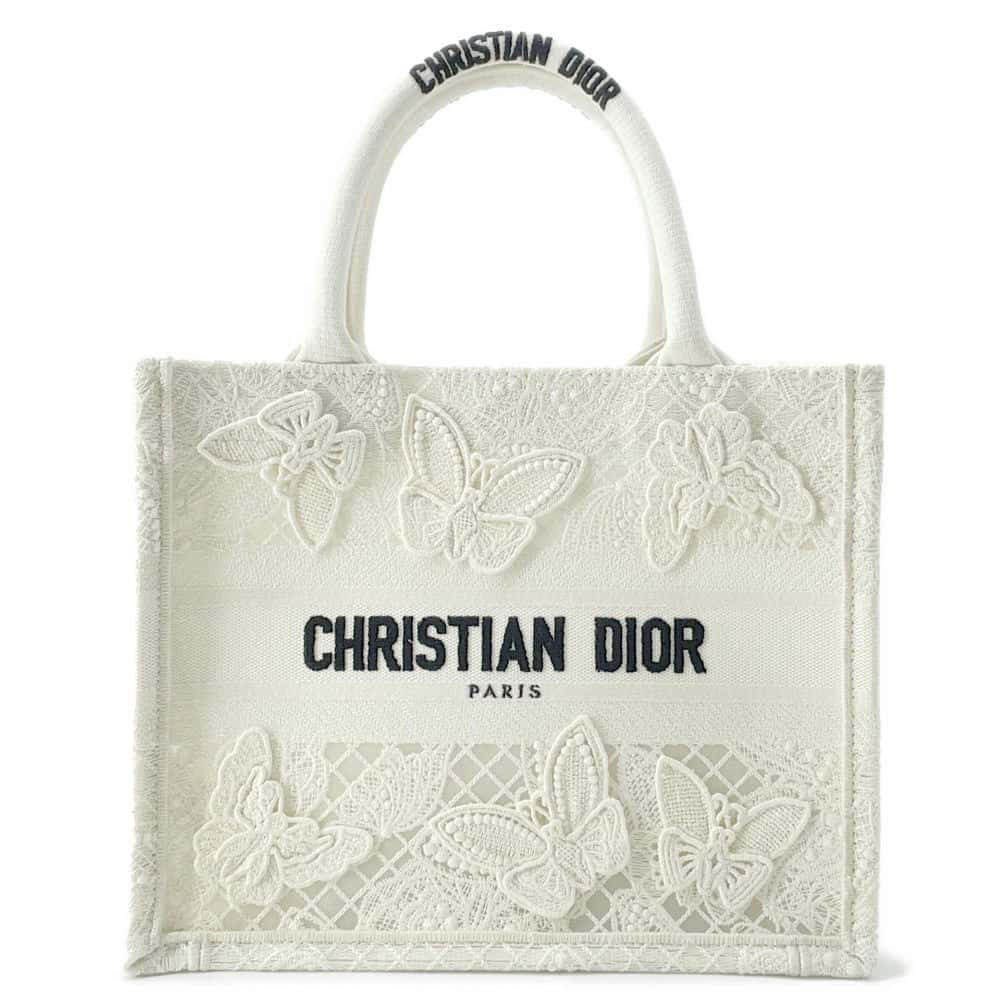 Dior Book Tote Butterfly Embroidery White Canvas Size Small