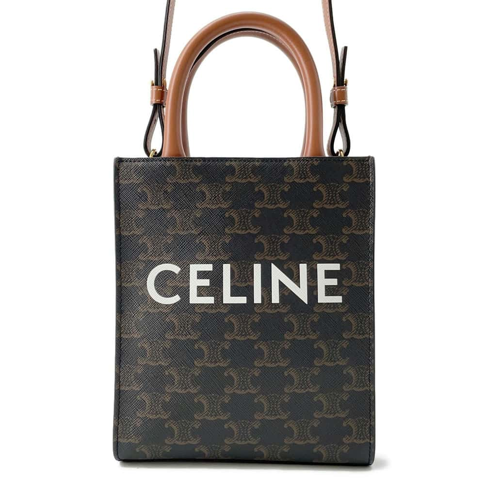 CELINE Triomphe Vertical Hippo Tan 194372 PVC Coated Canvas Leather Size Mini