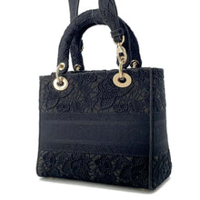 将图像加载到图库查看器中，Dior Lady D-LITE 2WAY Handbag Black/White M0565OSEL_M911 Canvas Size Medium
