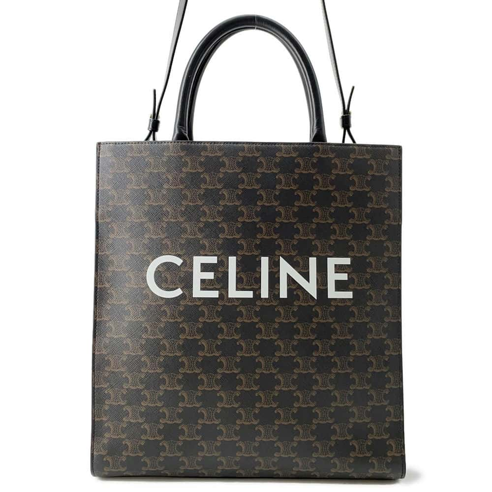 CELINE Triomphe Vertical Cabas Tote Black/Brown PVC Coated Canvas Leather Size Medium