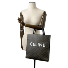 Load image into Gallery viewer, CELINE Triomphe Vertical Cabas Tote Black/Brown PVC Coated Canvas Leather Size Medium
