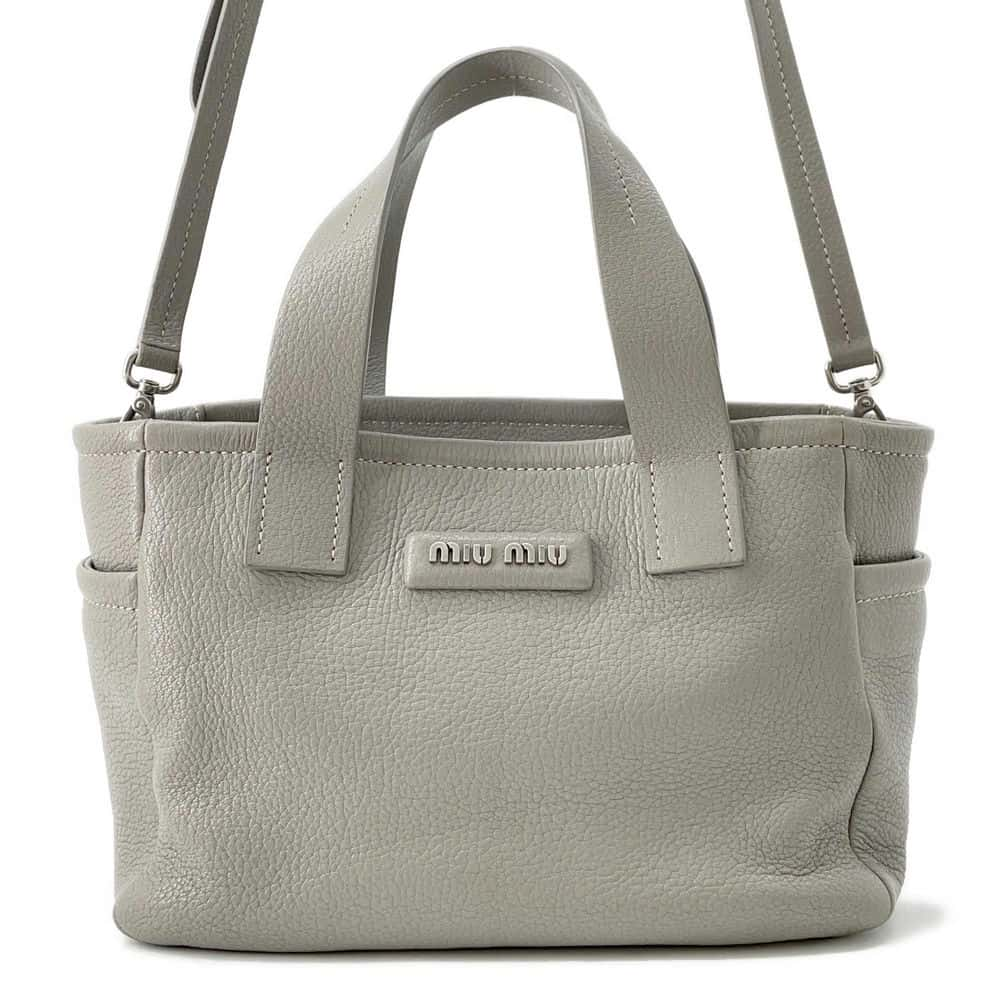 MIUMIU Logo 2WAY Handbag Gray 5BA212 Leather