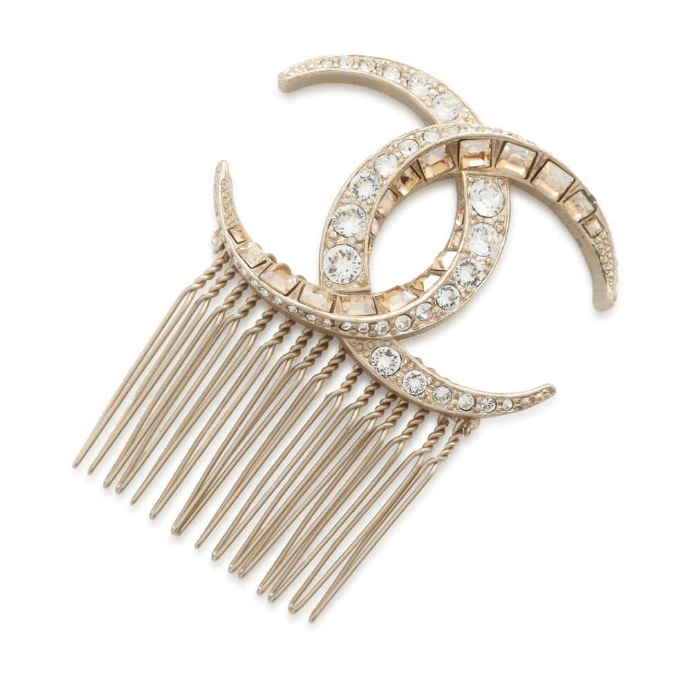 CHANEL CC Logo Hair Comb Metal strass