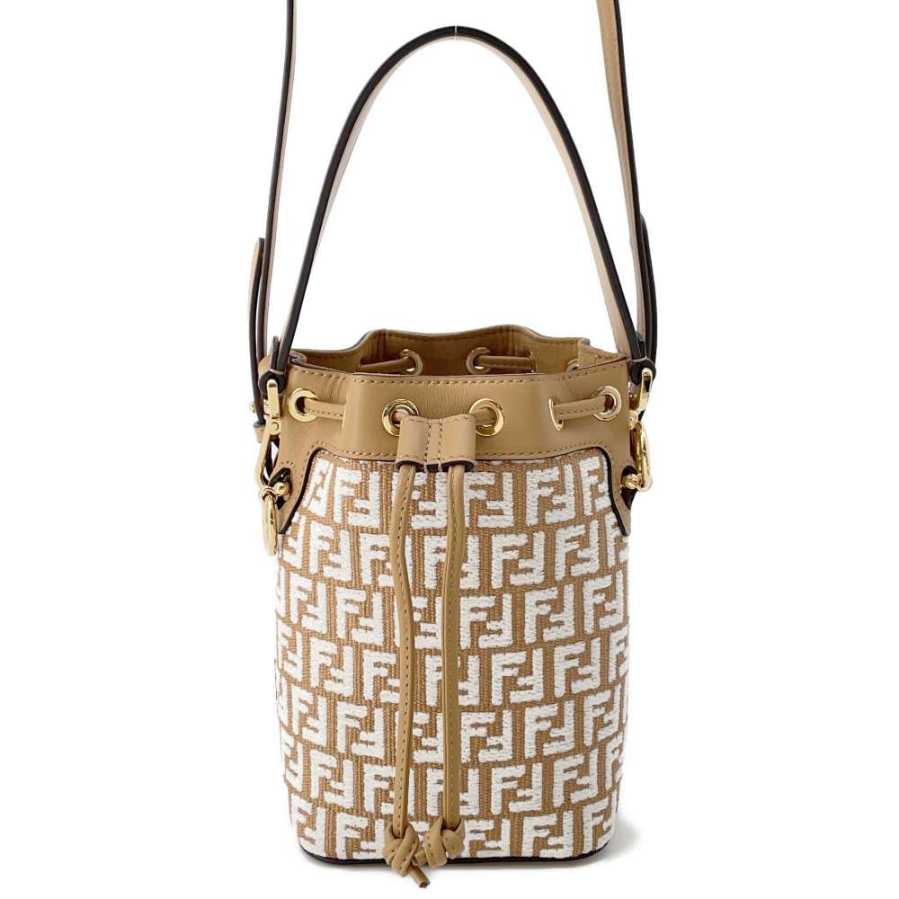 FENDI Montresor 2WAY Shoulder Bag Beige/White 8BS010 Raffia Leather Size Mini