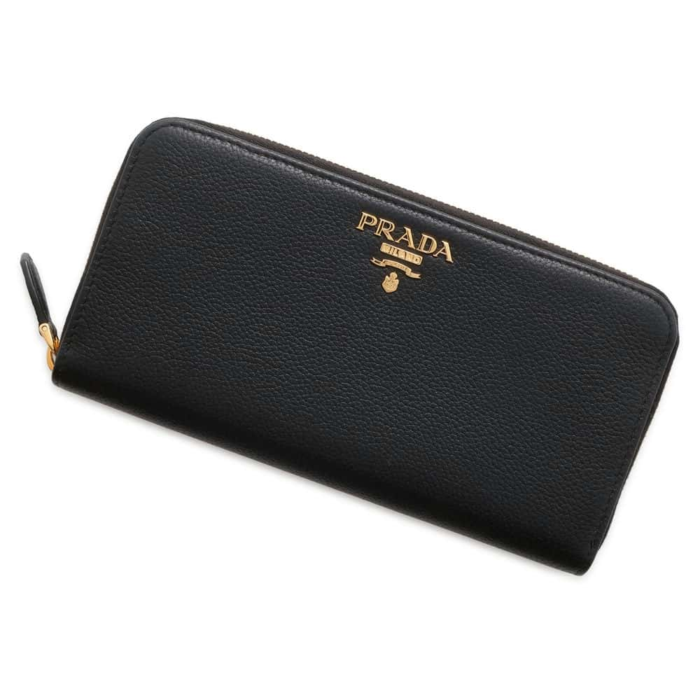 PRADA Zip Around Chozai Cloth Black 1ML506 Leather