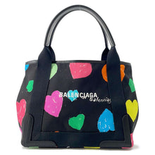 Load image into Gallery viewer, BALENCIAGA Navy Cabas Heart Black / Multi 339933 Canvas Leather Size S
