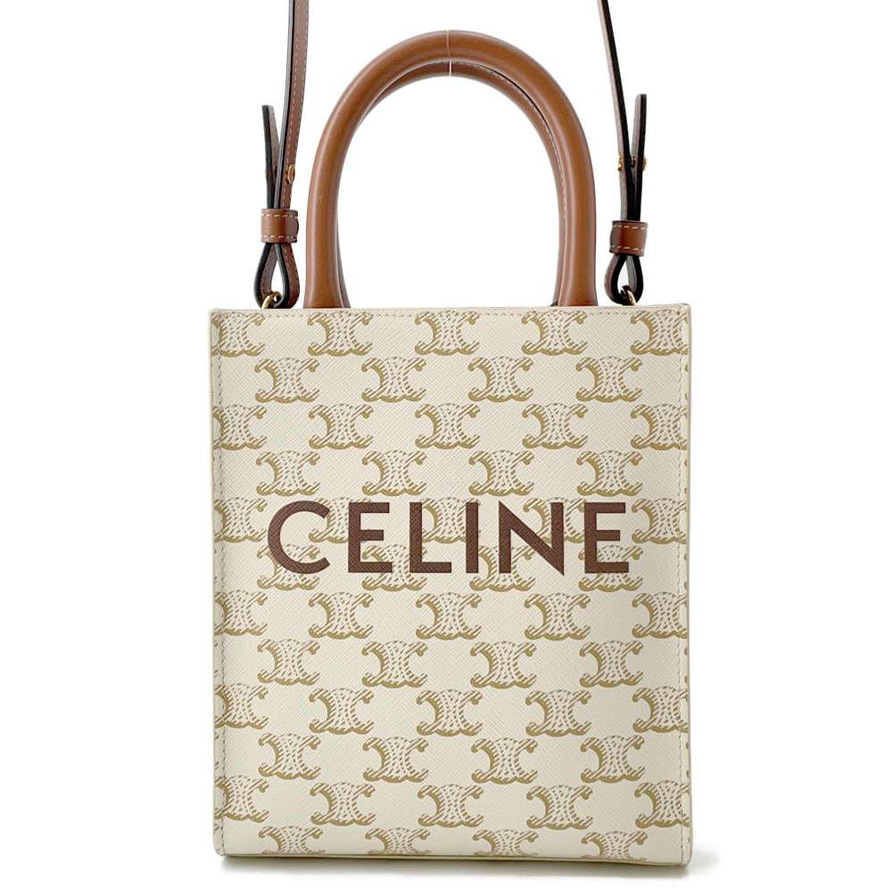 CELINE Vertical Cabas 2WAY Handbag White 194372 PVC Calf Leather Size Mini