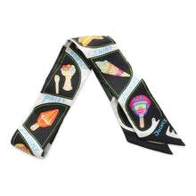 将图像加载到图库查看器中，HERMES Twilly Funny Ice Cream Black/White/Multicolor Silk100%
