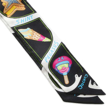 将图像加载到图库查看器中，HERMES Twilly Funny Ice Cream Black/White/Multicolor Silk100%
