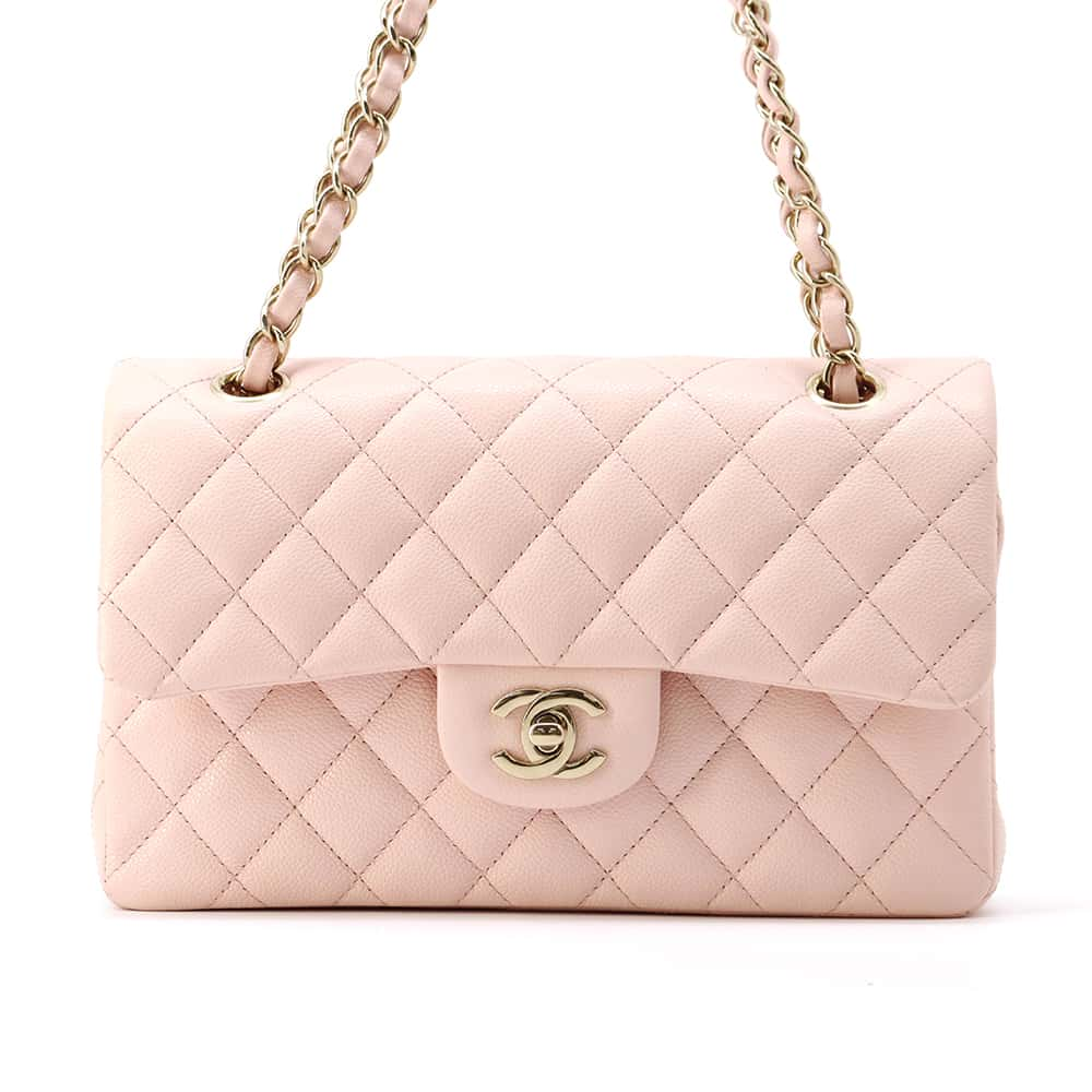 CHANEL Matelasse W Flap ChainShoulder Bag Pink A01113 Caviar Leather Size 23