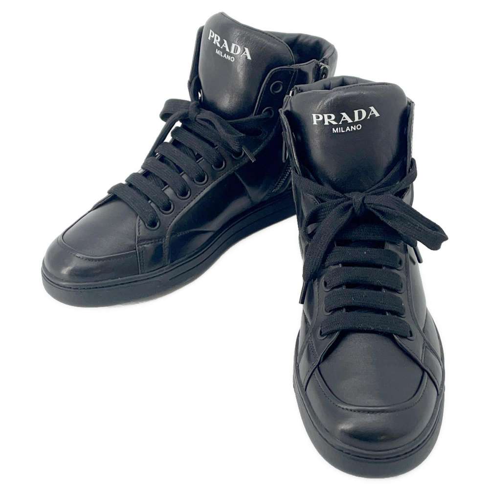 PRADA High cut sneakers Black 4T2596 Leather Rubber Size 7H