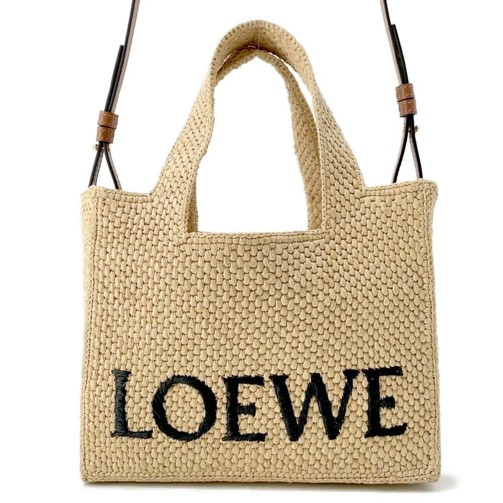 LOEWE Font 2way Tote Bag Natural A685B59X03 Raffia Size Small