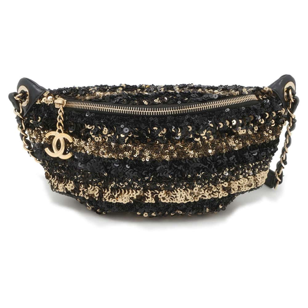 CHANEL Cruise Line Matelasse ChainShoulder Bag Black/Gold Sequins Leather