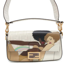 将图像加载到图库查看器中，FENDI Mamma Baguette Antonio Lopez White/Brown8BR600 PVC Coated Canvas Leather Size Medium
