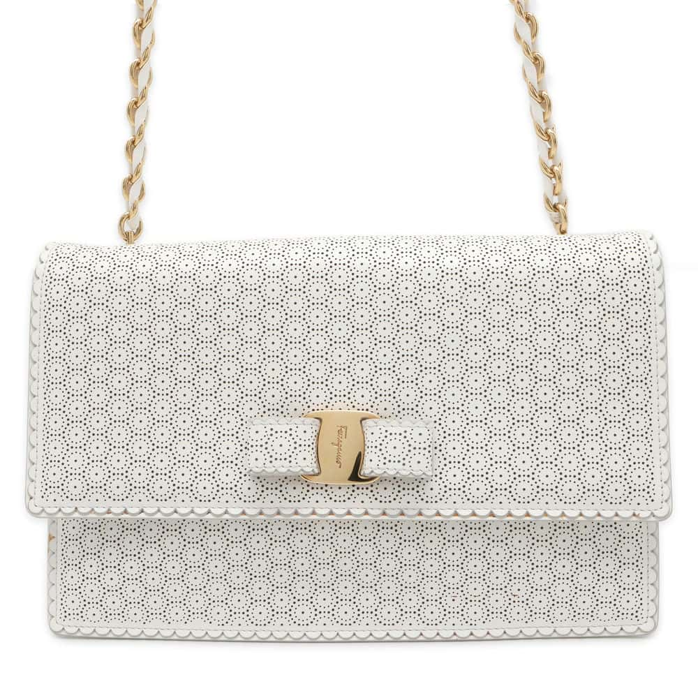 Ferragamo Vala ChainShoulder Bag White AU21 F003 Leather