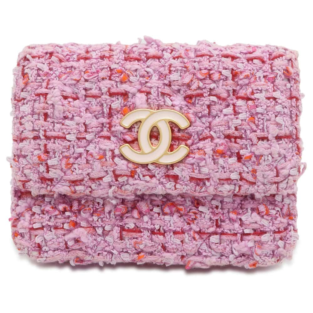 CHANEL Chain wallet Pink Tweed