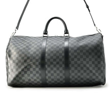 将图像加载到图库查看器中，LOUIS VUITTON Keepall Bandouliere Noir N41413 Damier Graphite Size 55
