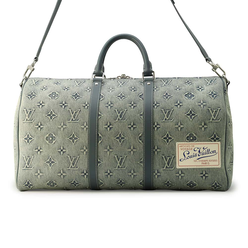 LOUIS VUITTON Keepall Bandouliere BlueM22532 Monogram Washed Denim Size 50