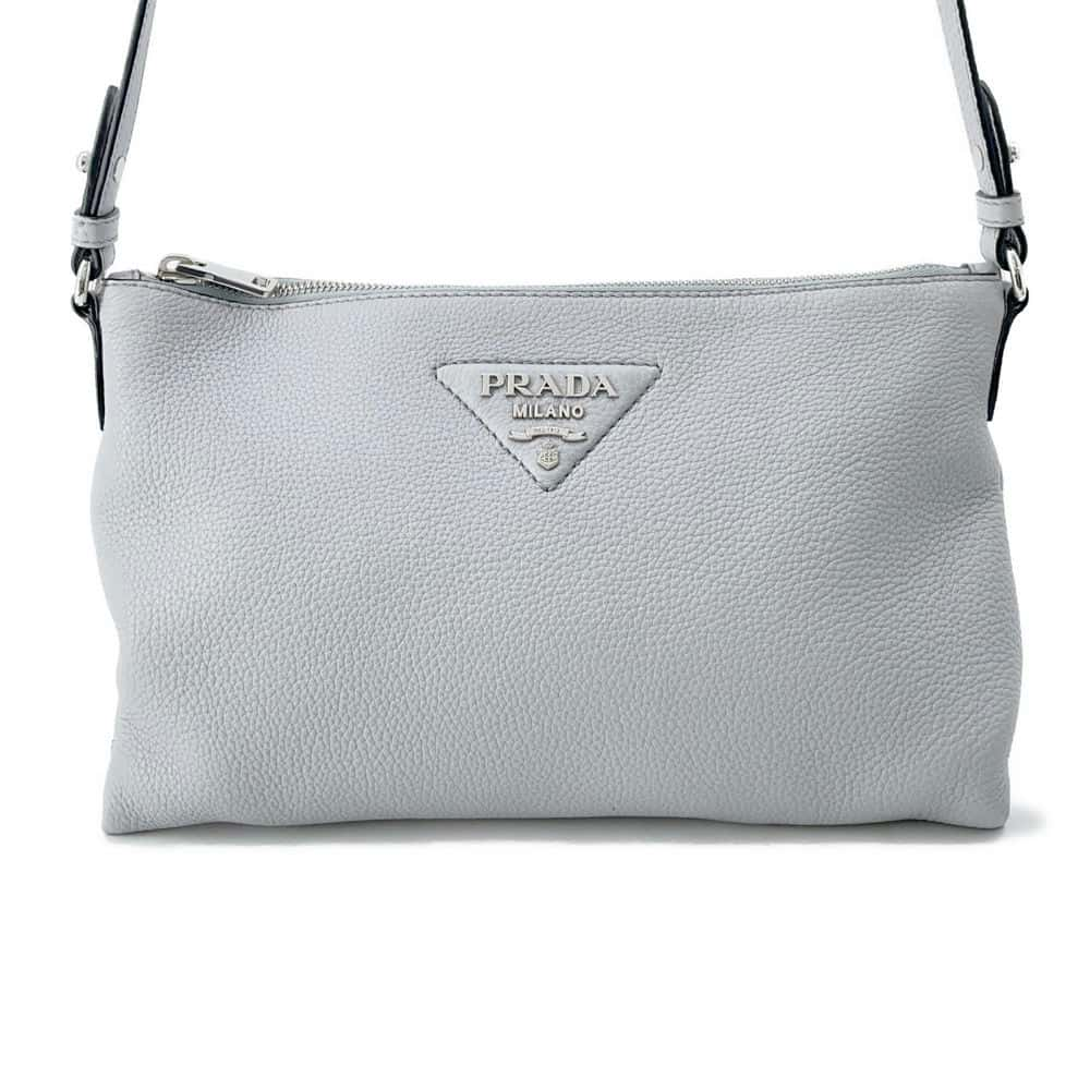 PRADA Shoulder Bag Light Gray 1BH050 Leather