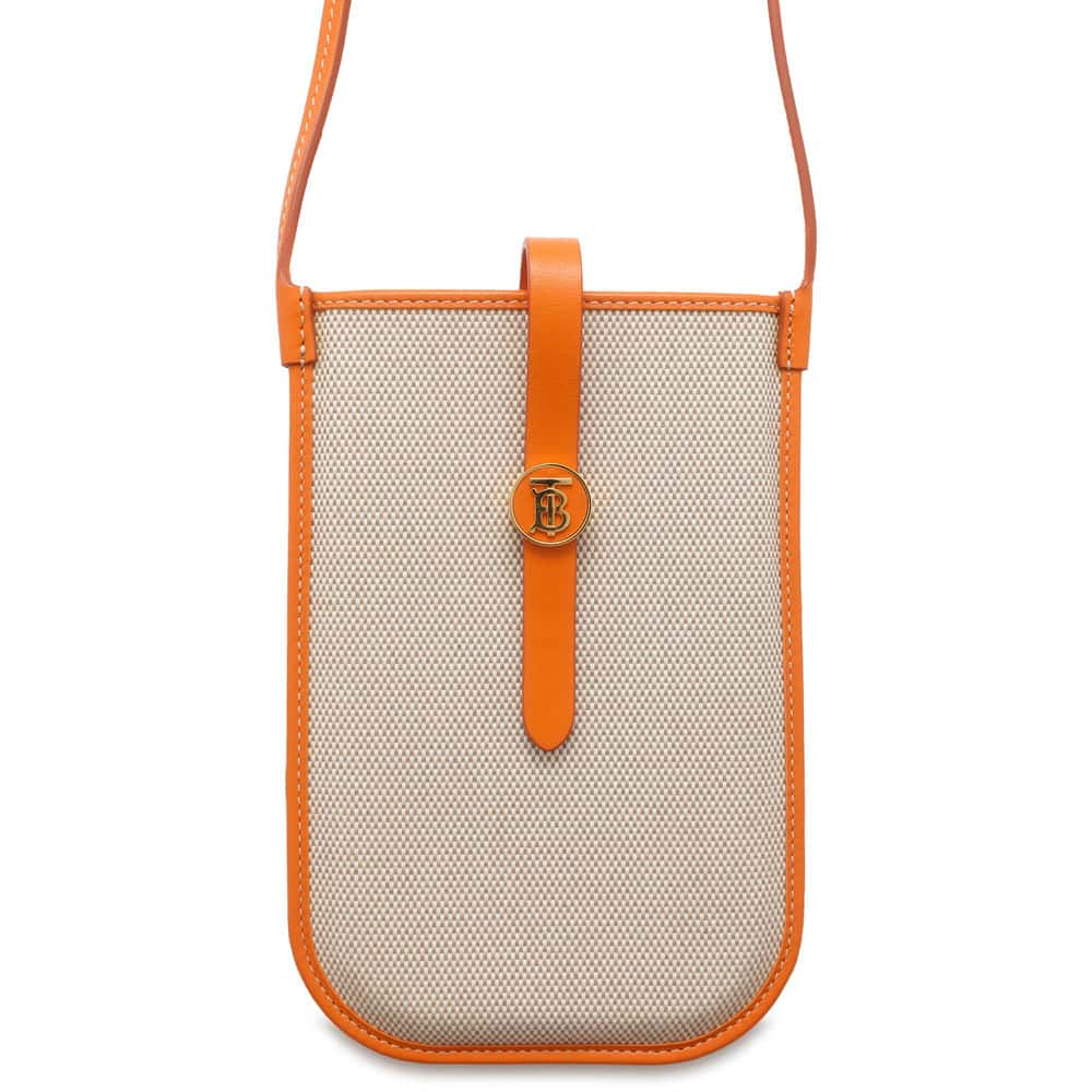 BURBERRY TB logo Pochette Orange/Beige Canvas Leather