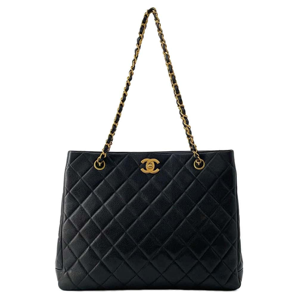 CHANEL Matelasse Chain Tote Black Caviar Leather