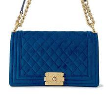 Load image into Gallery viewer, CHANEL Boy Chanel ChainShoulder Blue A67086 Velour
