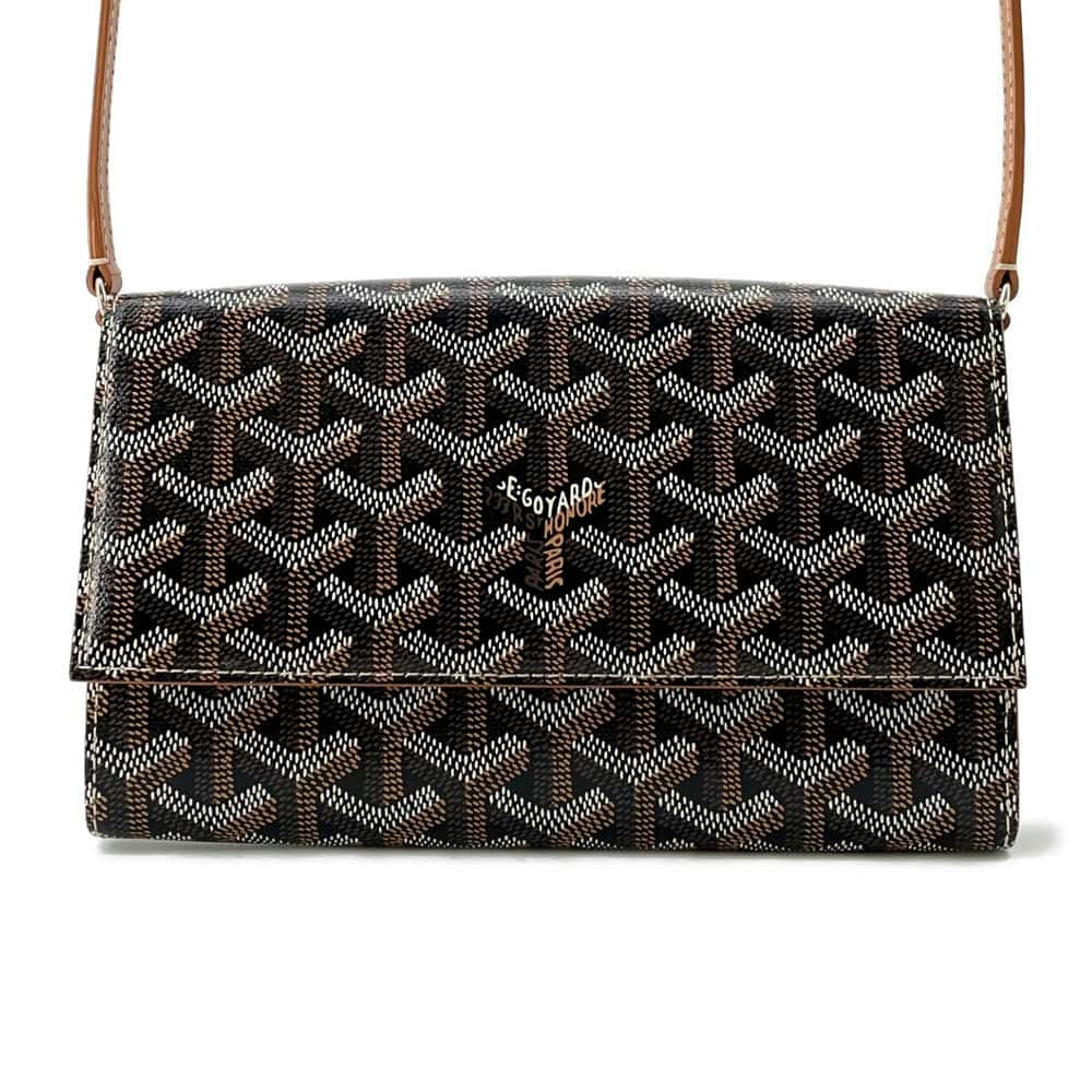 GOYARD Herringbone Varenne Shoulder Wallet Black/Brown VAREN3MMLTY01CL03P PVC Coated Canvas