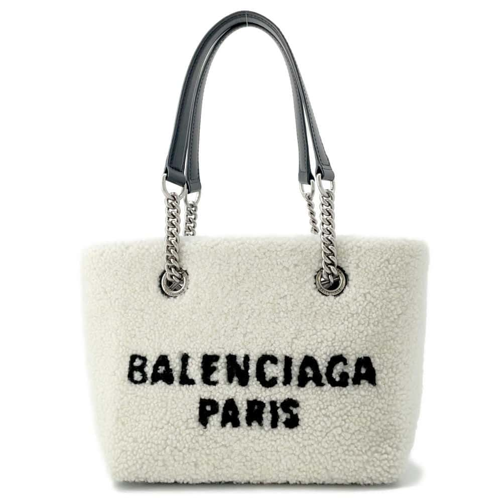 BALENCIAGA Duty Free Tote Bag White/Black 759941 Mouton