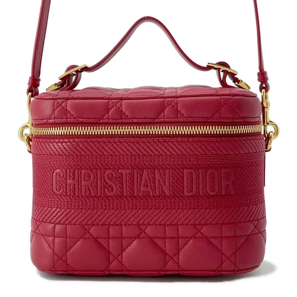 Dior Travel Cannage 2way Vanity Red Lambskin Size Small