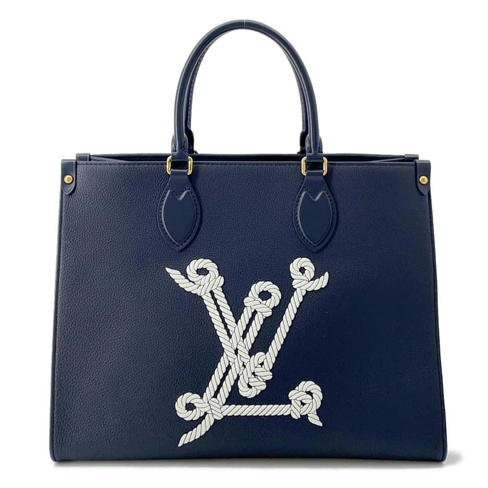 LOUIS VUITTON Onthego MM Navy Blue M24834 Calf Leather Nautical Size MM