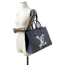 将图像加载到图库查看器中，LOUIS VUITTON Onthego MM Navy Blue M24834 Calf Leather Nautical Size MM
