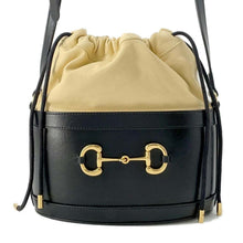 Load image into Gallery viewer, GUCCI Horsebit Drawstring Bag Bucket Shoulder Bag Black 602118 Leather
