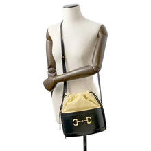 Load image into Gallery viewer, GUCCI Horsebit Drawstring Bag Bucket Shoulder Bag Black 602118 Leather
