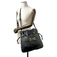 Load image into Gallery viewer, GUCCI Horsebit Shoulder Bag Black 602089 Leather
