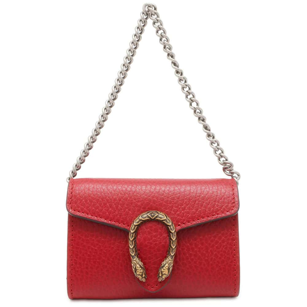 GUCCI Dionysus Chain Card Case Red 574930 Leather