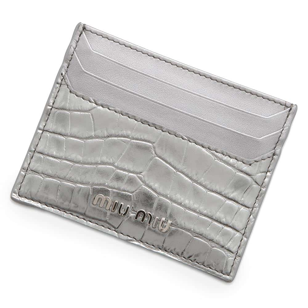 MIUMIU Card Case Silver Embossed Leather