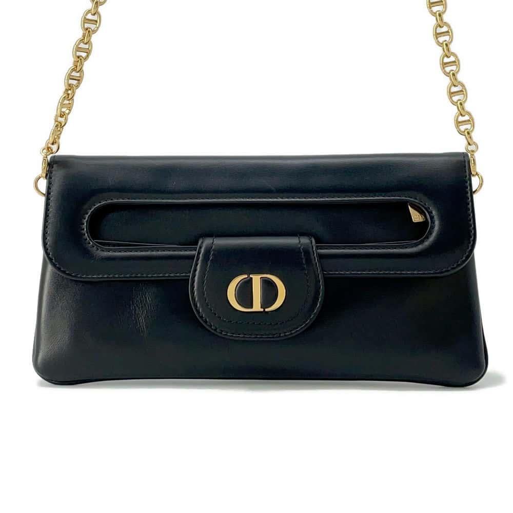 Dior CD Logo Chain Clutch Bag Black M8642UBBU Leather