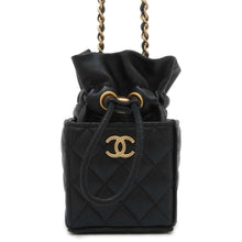 Load image into Gallery viewer, CHANEL Matelasse MiniDrawstring Bag ChainShoulder Bag Black Lambskin
