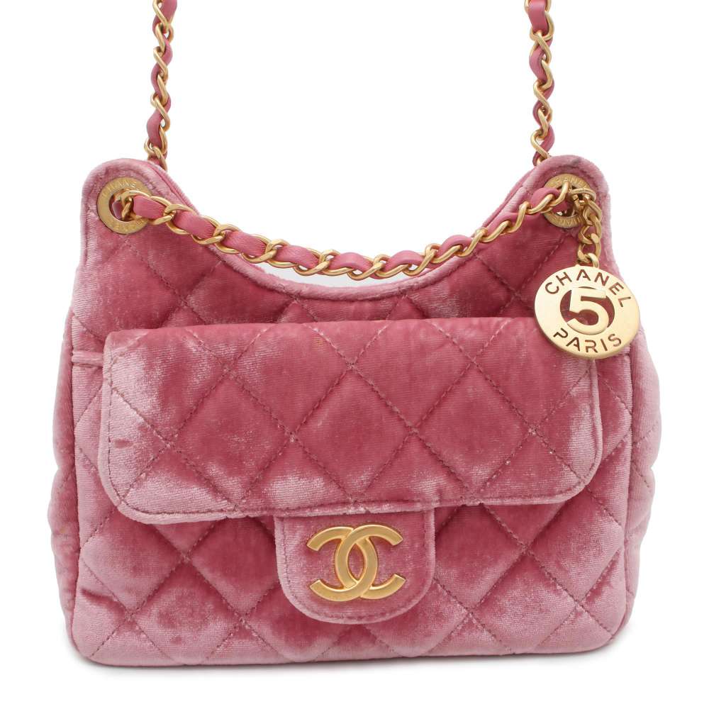 CHANEL Hobo Bag Pink AS4323 Velour Leather Size Small