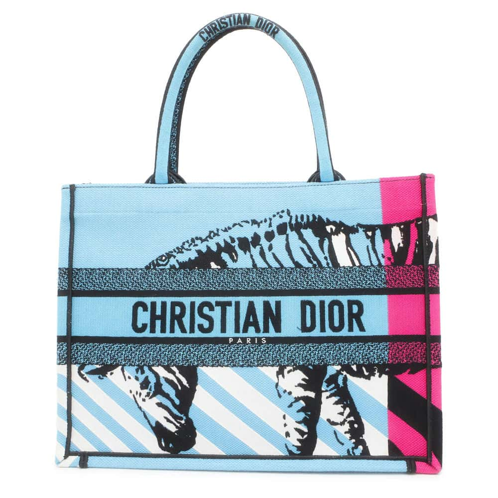 Dior Book Tote D-Jungle Pop Blue/Pink Canvas Size Medium