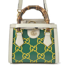 将图像加载到图库查看器中，GUCCI Diana 2way Tote Bag White/Green/Yellow655661 Leather Bamboo Size Mini
