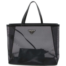 将图像加载到图库查看器中，PRADA Triangle Logo Mesh Shopping Bag Tote Bag Black1BG416 Mesh Leather
