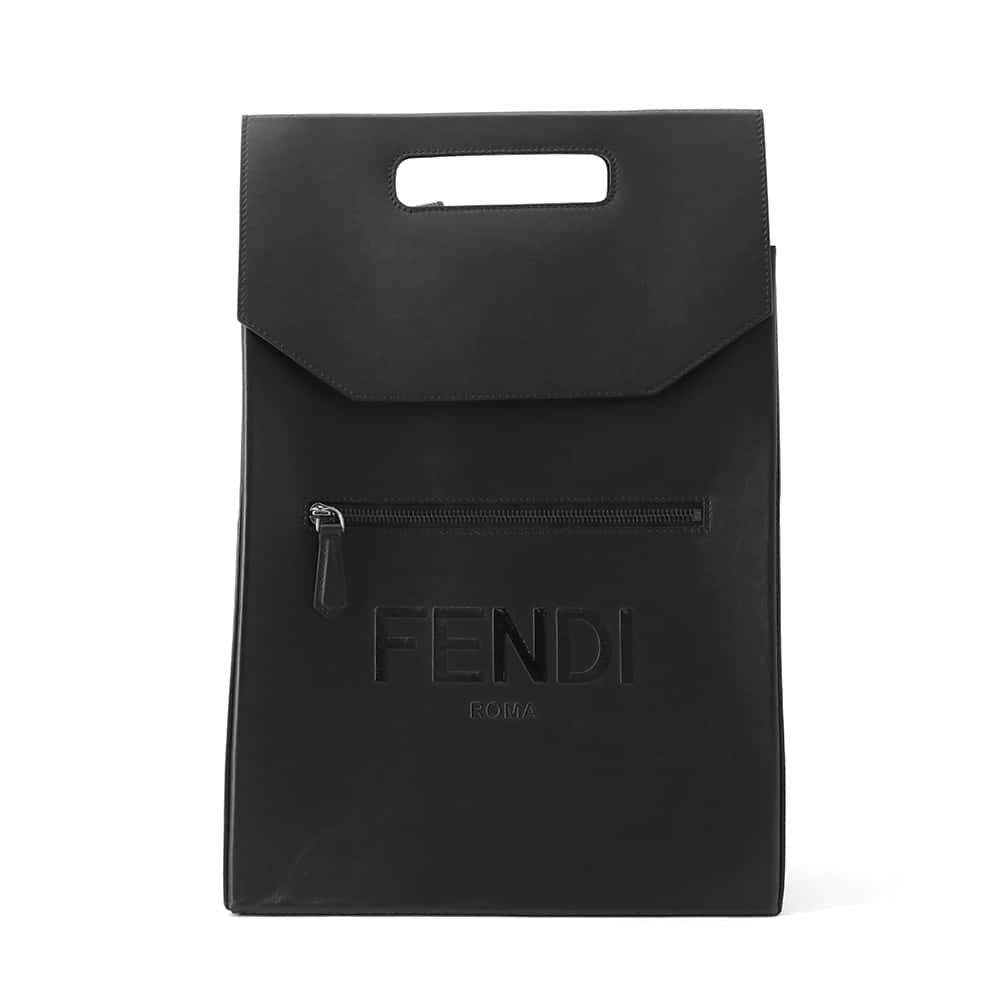 FENDI Logo Backpack Black 7VZ060 Leather