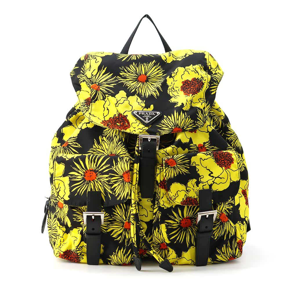 PRADA Backpack Yellow/Black 1BZ811 Nylon Saffiano Leather