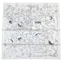 Load image into Gallery viewer, HERMES Carre One Thousand and One Rabbits Size 90 Blanc/Black Silk100%
