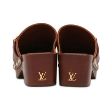 将图像加载到图库查看器中，LOUIS VUITTON Cottage Line Mules Cognac1AC75A Calf Leather Wood Size 37
