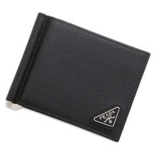 将图像加载到图库查看器中，PRADA Triangle Logo Wallet with Money Clip Black 2MN077 Saffiano LeatherLeather
