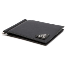 将图像加载到图库查看器中，PRADA Triangle Logo Wallet with Money Clip Black 2MN077 Saffiano LeatherLeather
